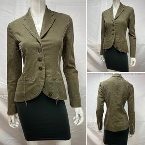Nicole Miller Olive Green Tailored Button Front Blazer